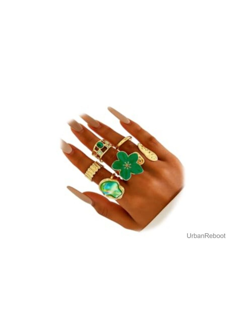 Gold Plated Chunky Pearl Flower Rings Set Hammered Open Adjustable Stackable